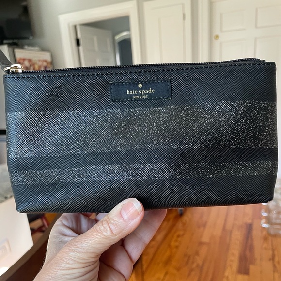 kate spade Handbags - Kate Spade Haven Lane Little Shiloh Black Glitter Stripe Women's Cosmetics Bag